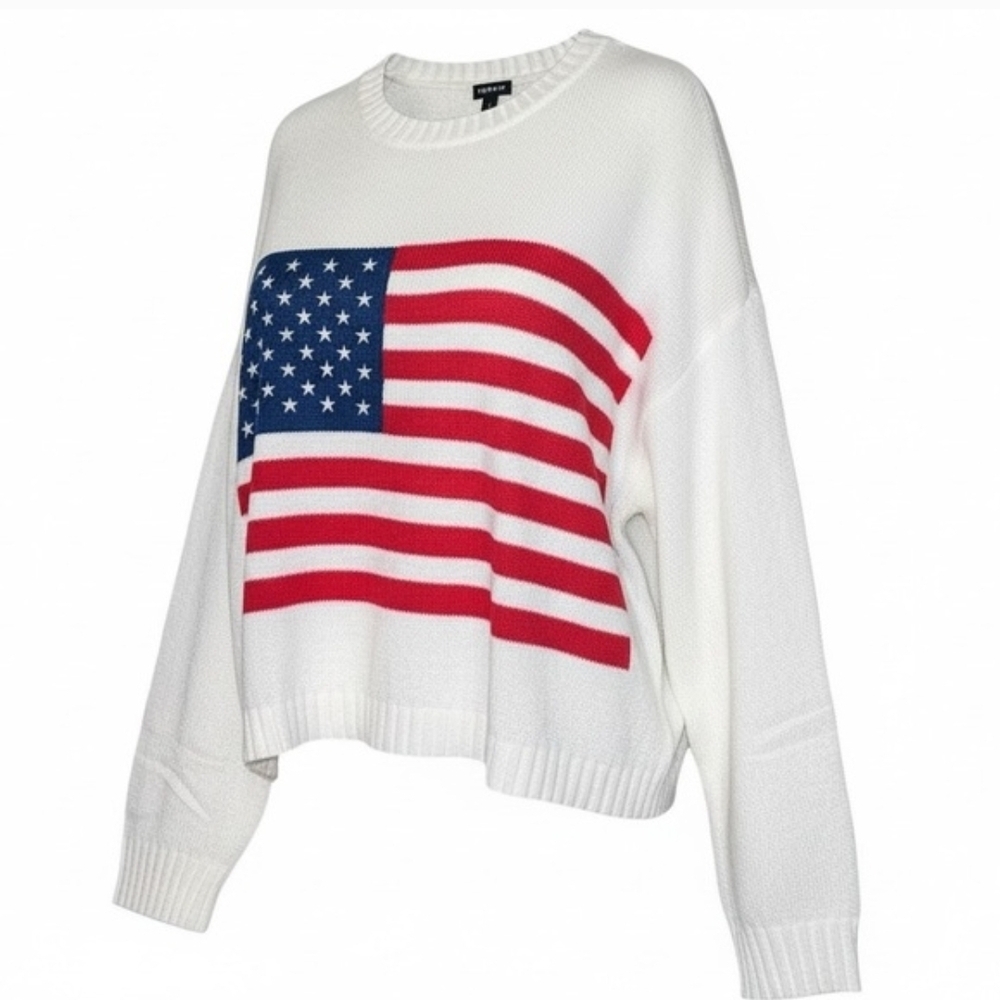 TORRID White Crewneck Sweater with Red White & Blue American Flag Graphic - Picture 4 of 15